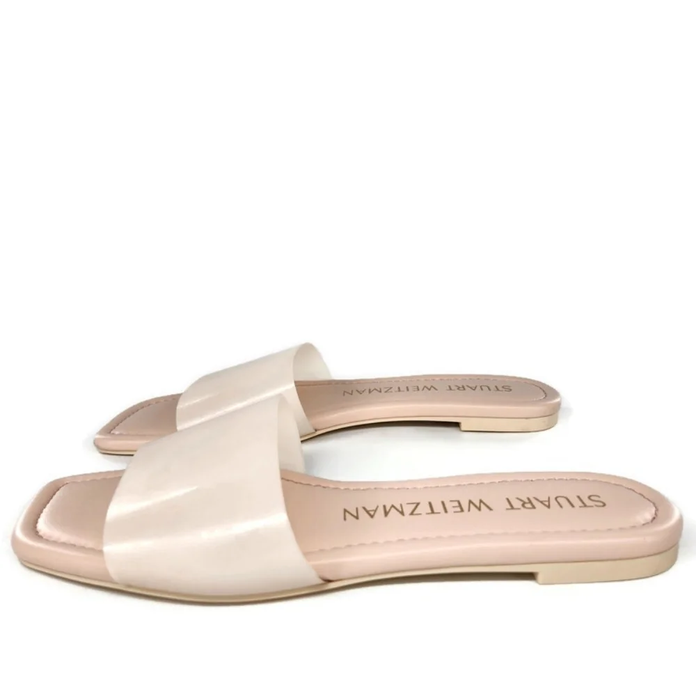 Stuart Weitzman Summer Rosewater Pink Cream Slide-On Flat Sandals
